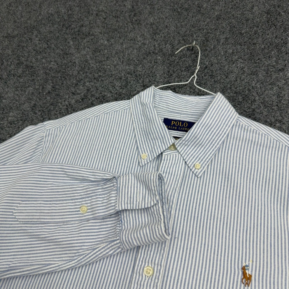 Polo Ralph Lauren Shirt Mens M Blue Cotton Striped Classic Fit Button Down Prep